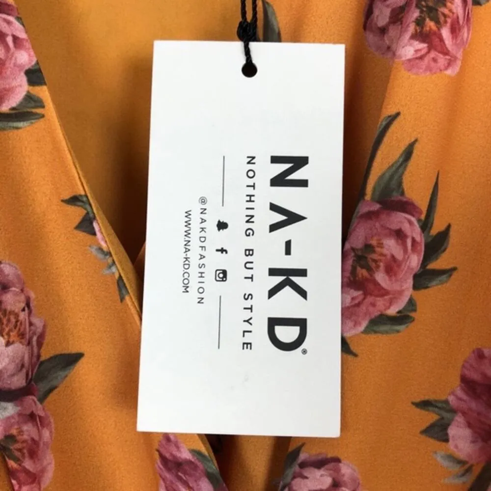 NA-KD Yellow Floral Dress Belted V-Neck NWT size 8 (b14) - Image 4