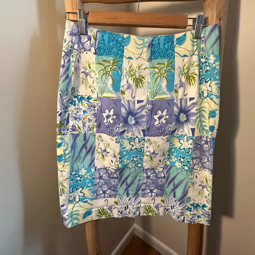 British Khaki Floral Patchwork Cotton Spandex Skirt Size 6 - Image 2