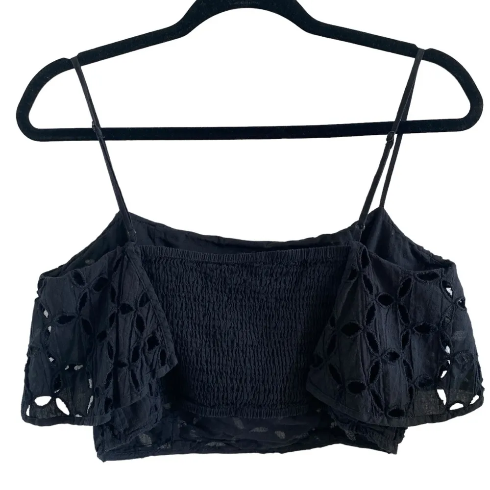 Eyelet Crop Top With Ruffle Flounce Detail & Adjustable Straps - Image 6