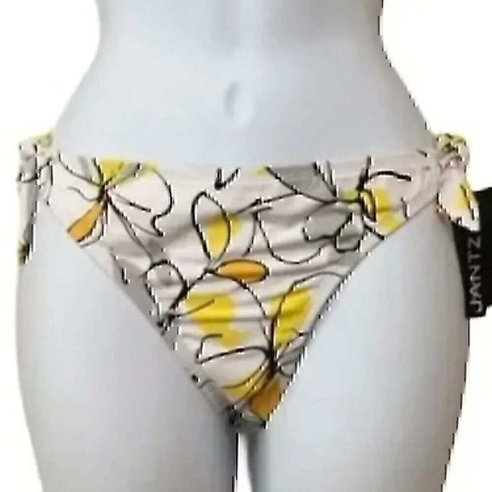 NEW NWT JANTZEN White Yellow Gray Black Floral Tie Knot Y2K Bikini BOTTOM 10 - Image 2