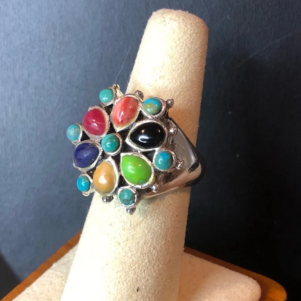 BARSE Multi-Gemstone Cabochon Inlaid Sterling Silver Ring - Image 4