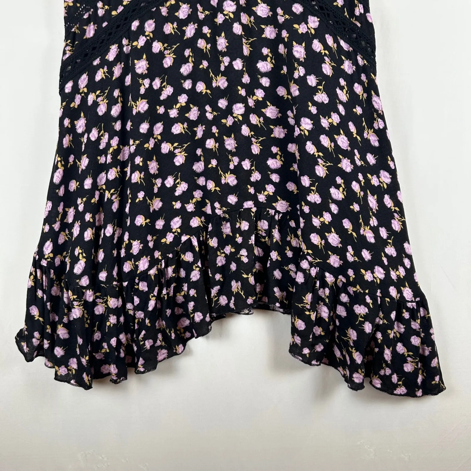 NWT Free‎ People Intimately Floral Black Mini Dress Sleeveless Ruffle Hem S - Image 8