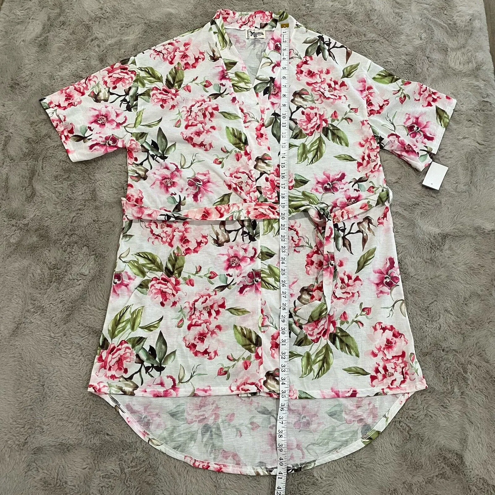 Women Show Me Your Mumu White Pink Floral Kimono Cover up Short Sleeve Size O/S‎ - Image 3
