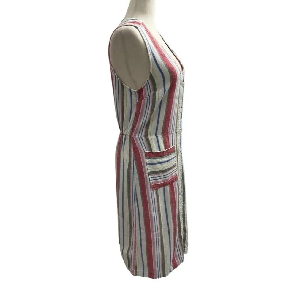 Old Navy Women Size Small Striped Dress Button Front Summer Linen 2-726 - Image 3