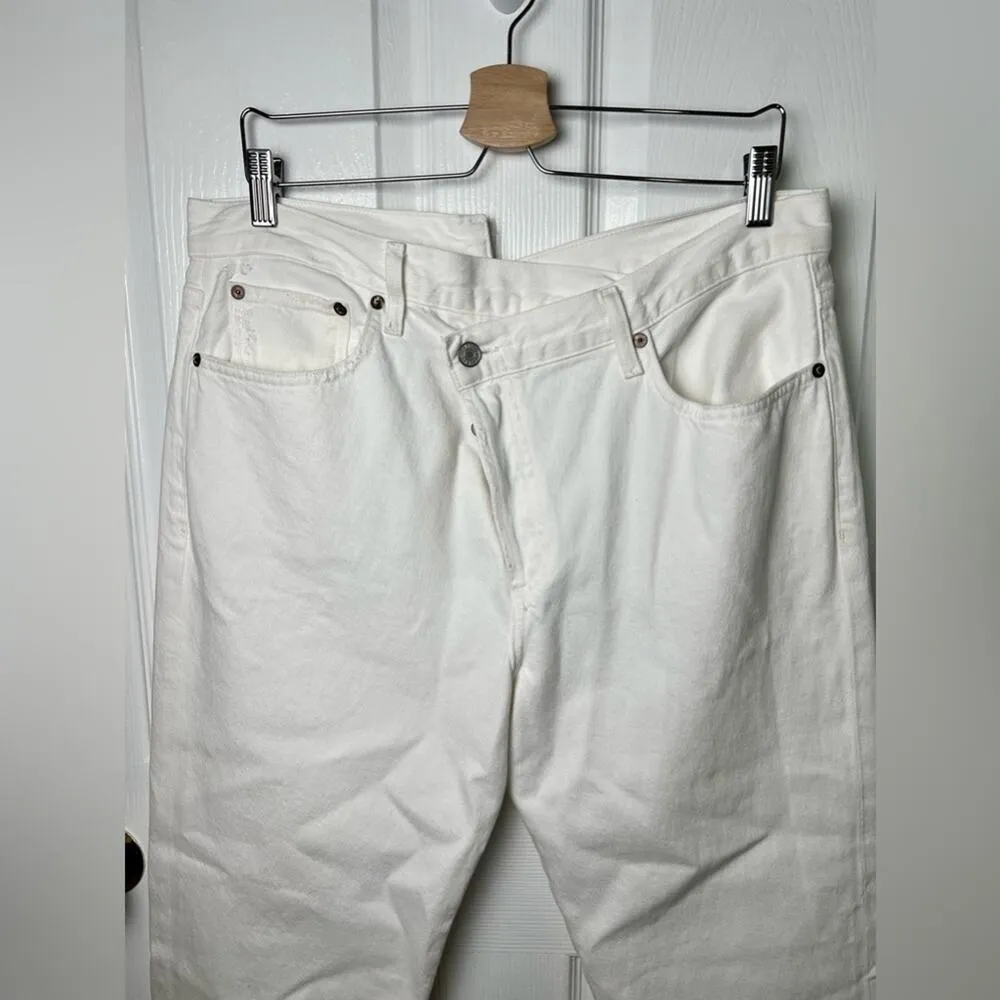 Agolde Criss Cross High Rise Straight Leg Organic Cotton White Jeans 32 - Image 3