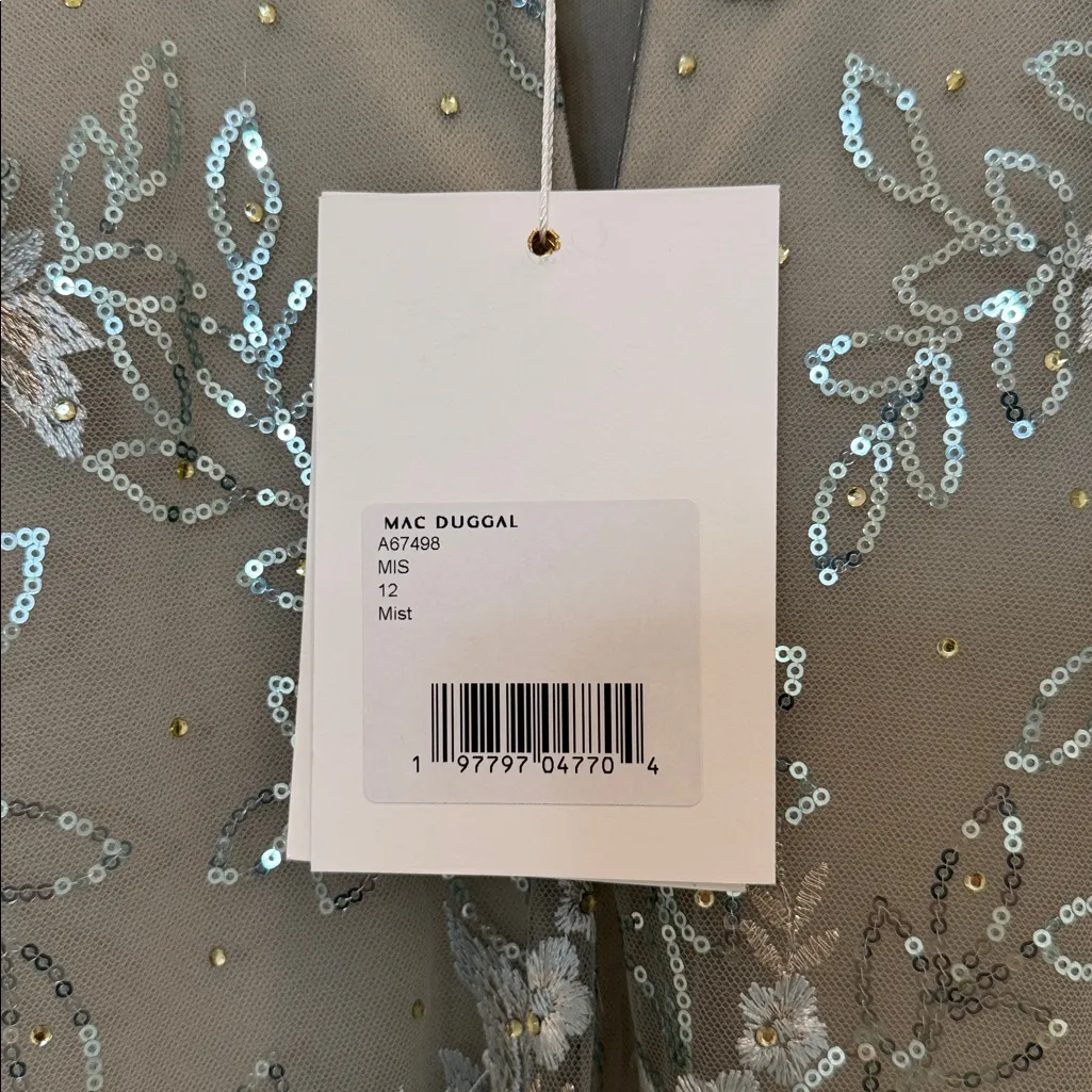 NWT Mac Duggal 67498 Green Floral Embroidered Illusion Long Sleeve Gown Size 12 - Image 11