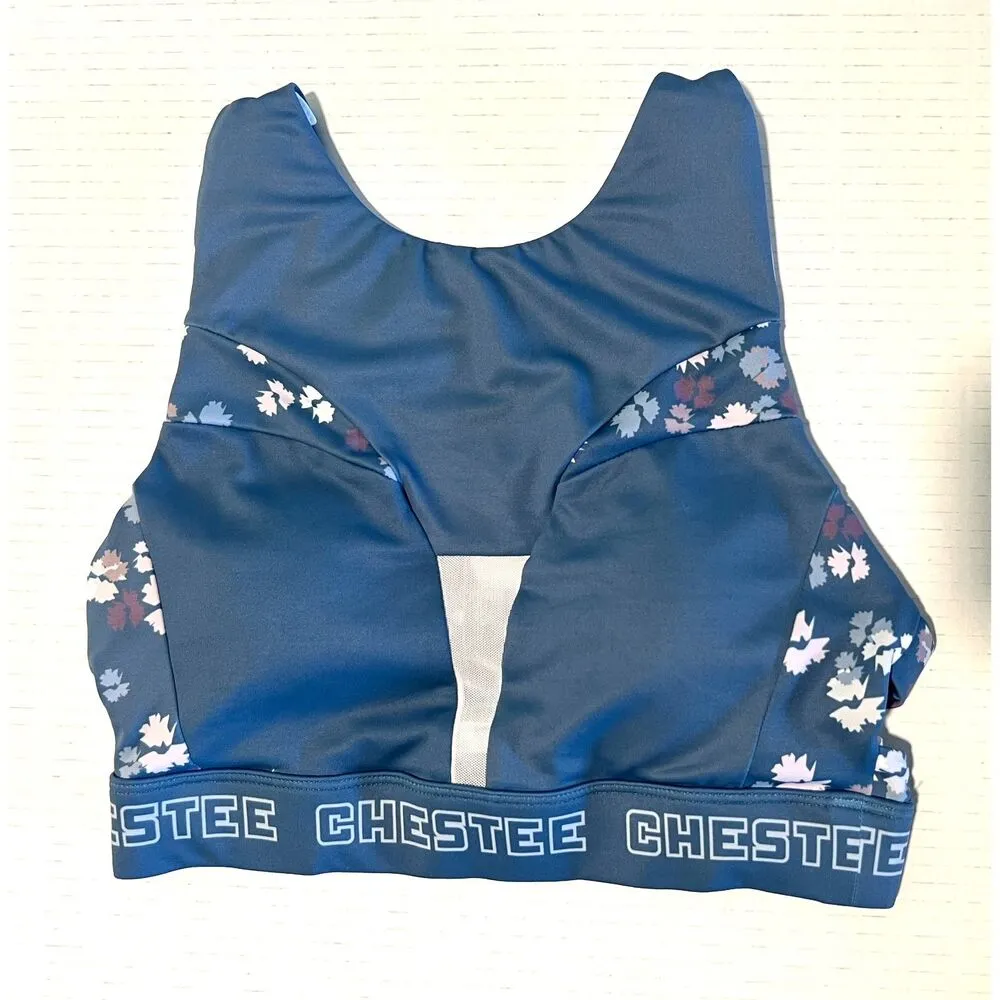 NWOT CHESTEE Blue Floral Full Coverage Lifting Crossfit Sports Bra Womens 4 - Image 2