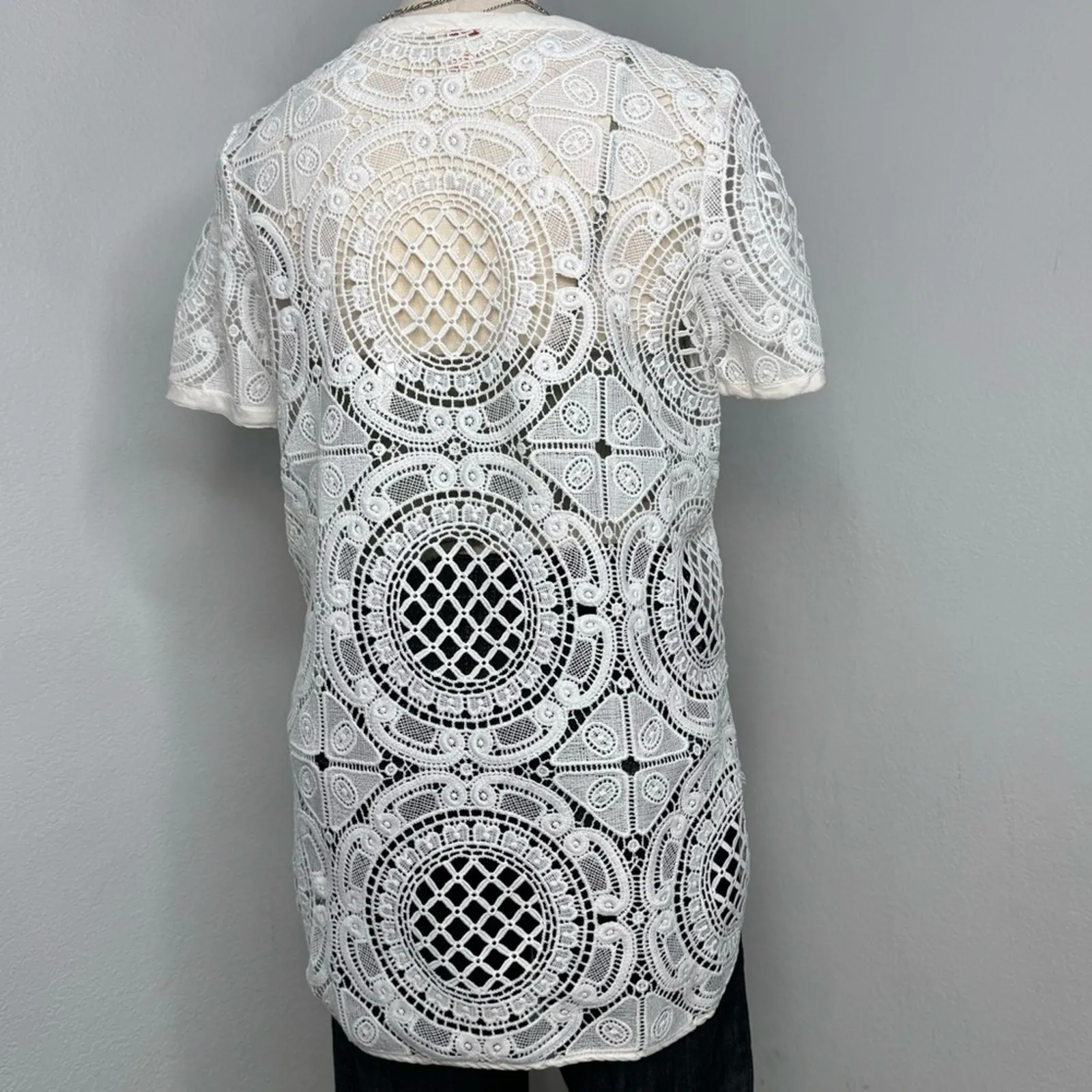 Sundance Shadow Dance Crochet‎ Lace Top White Size Small - Image 5