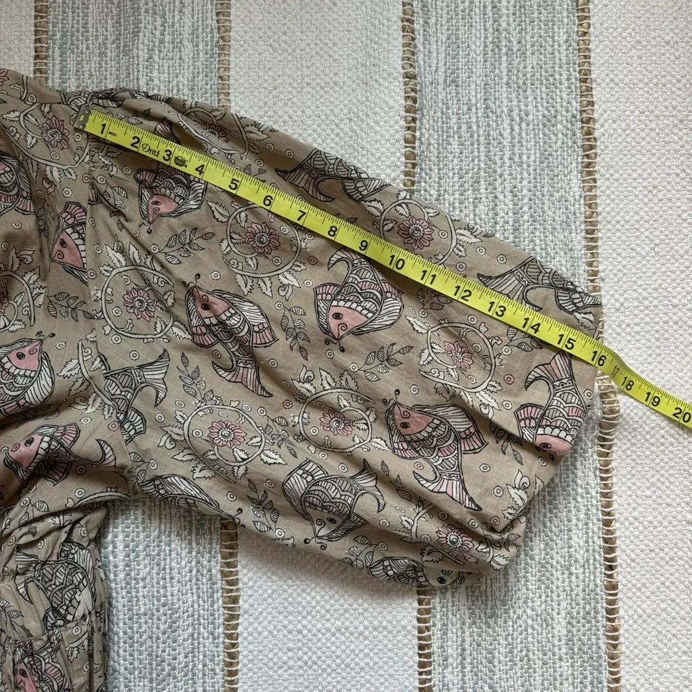 Let Me Be Anthropologie Celeste Fish Print Peasant Puff Sleeves Mini Dress 14 - Image 10