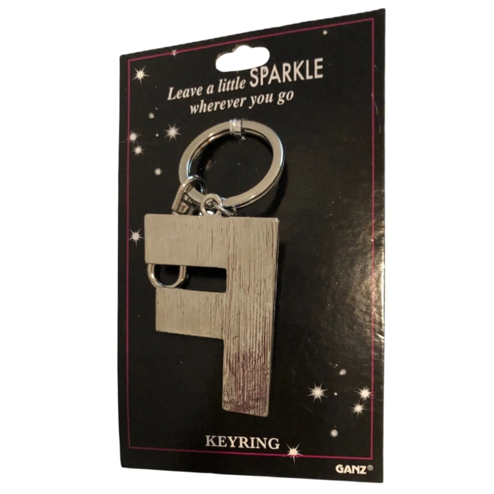 Ganz Keyring sparkle “F” NEW in package 2" x 1.5" Silver - Image 4