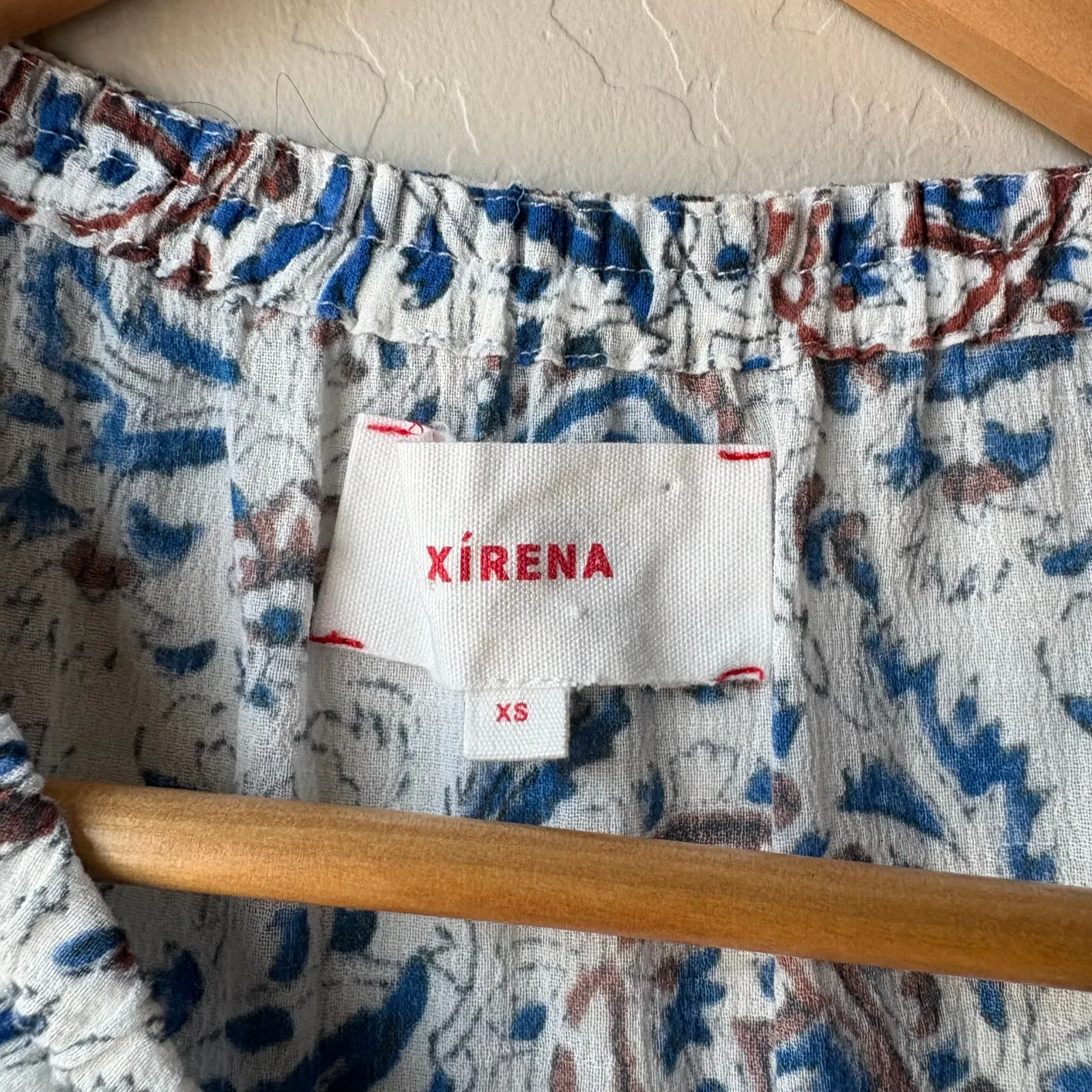 Xirena Top Tessa Cotton Paisley Print Tie Neck Short Sleeve Blouse Size‎ XS White - Image 5