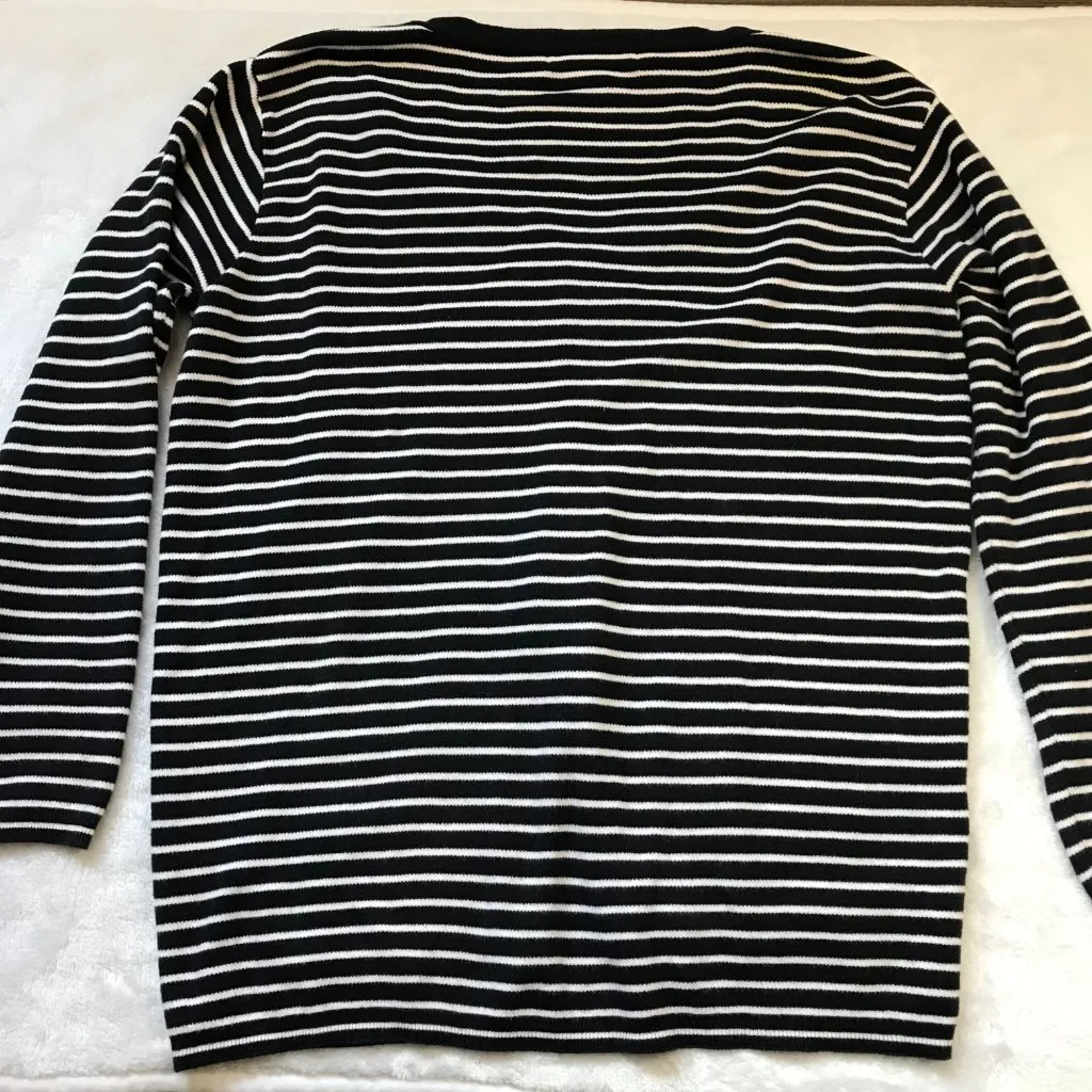 Vintage Orvis Striped V-Neck Cardigan Sweater Women's S Black White Cotton USA‎ - Image 9