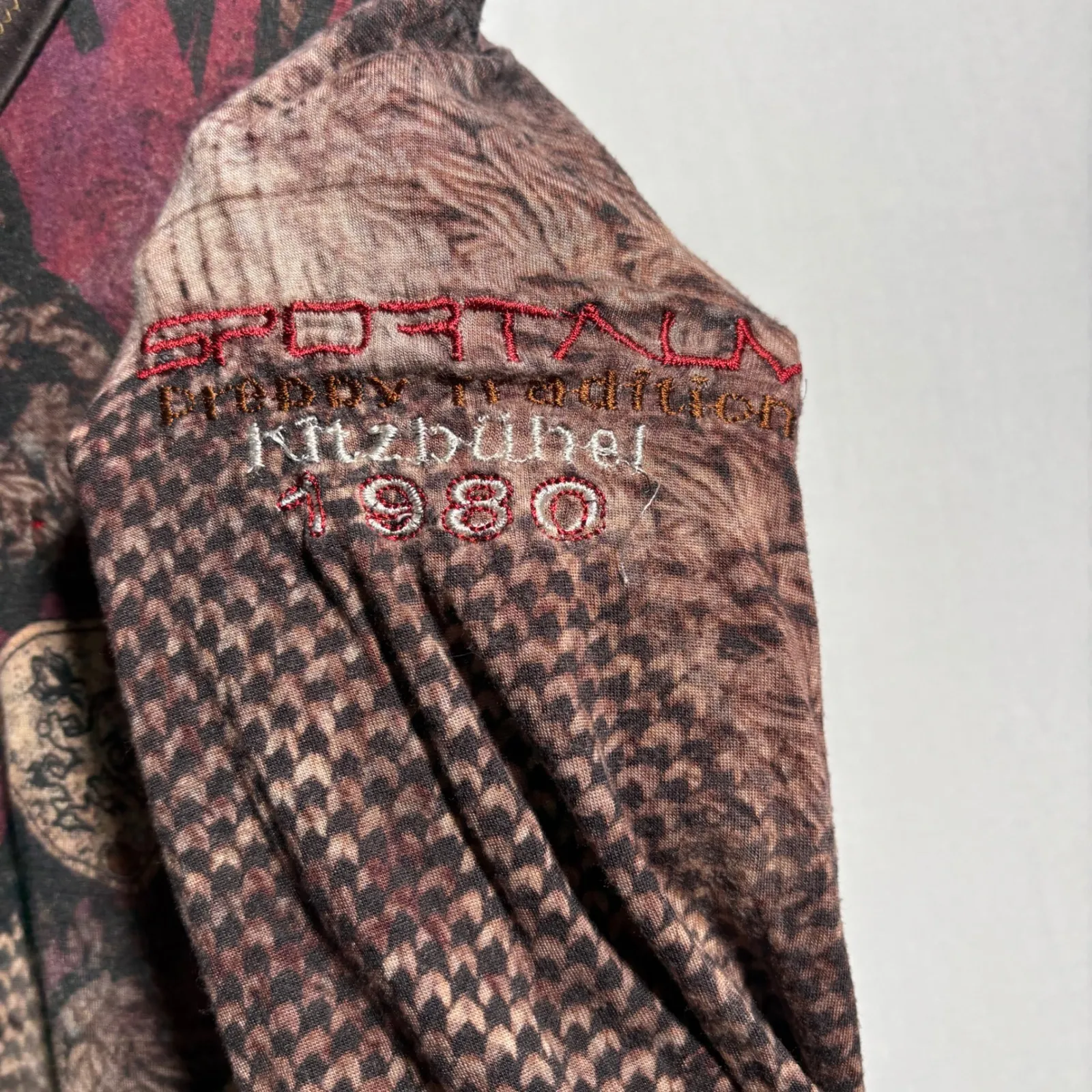 Sportalm Kitzbuhel Womens Graphic Print Long Sleeve Shirt Y2K Floral‎ XXL SEE Brown - Image 4