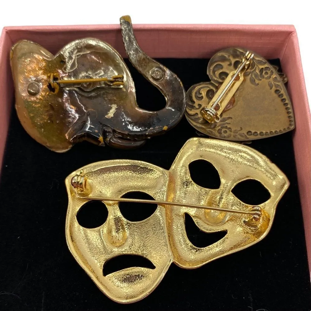 Vintage Gold Tone Brooch Pin Lot of 3 Gold - Image 6