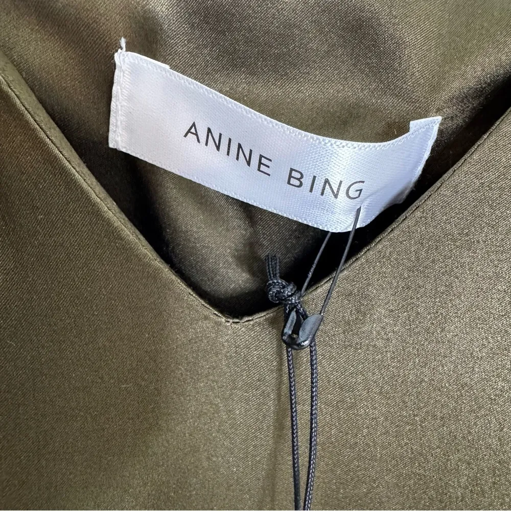 NWT Anine Bing Silk Gemma Slip Dress Olive Green Size XS - Image 11