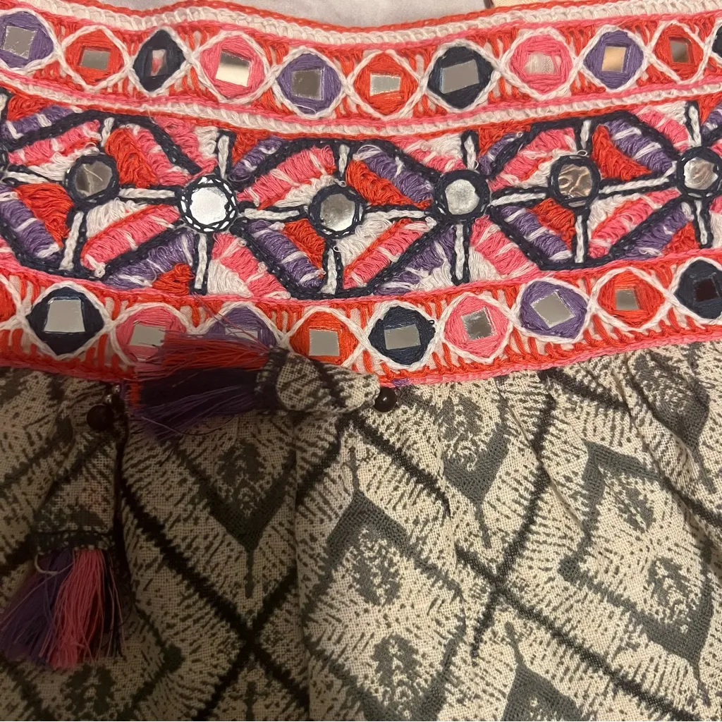 Raga Embroidered Mini Skirt Diamond Print‎ Tassel Detail XS - Image 3