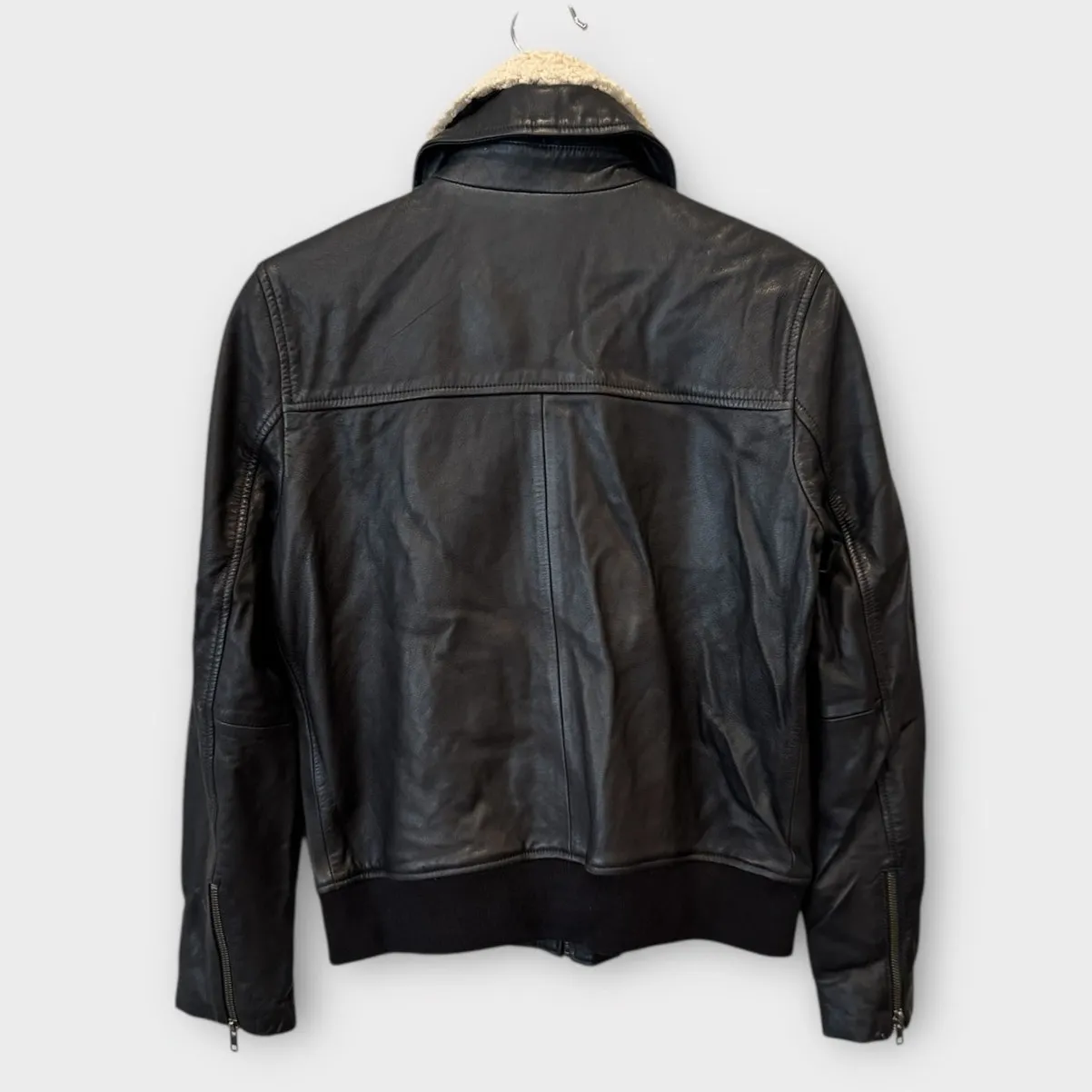 Treasure & Bond Leather Bomber Jacket with Removable Faux Shearling Trim Small - Image 7