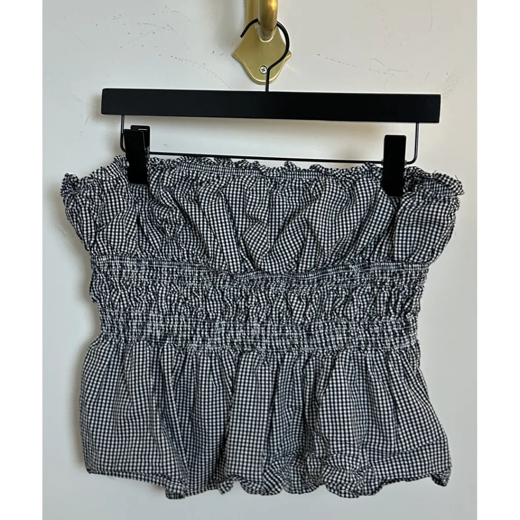 PETAL & PUP Luna Strapless Peplum Top & Skirt Set in Black White Gingham Large - Image 5