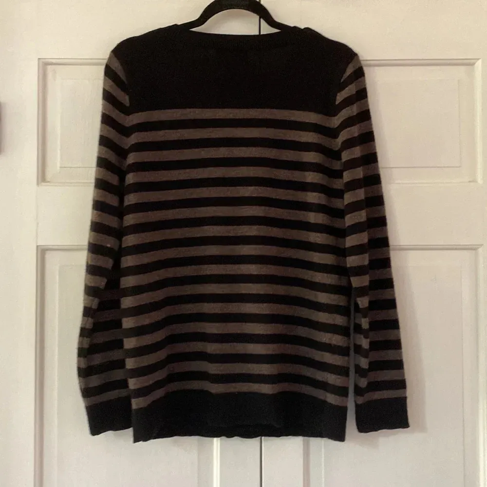 Fenn Wright Manson Merino Wool Striped‎ Sweater Black Brown Neutral Work Basics - Image 5