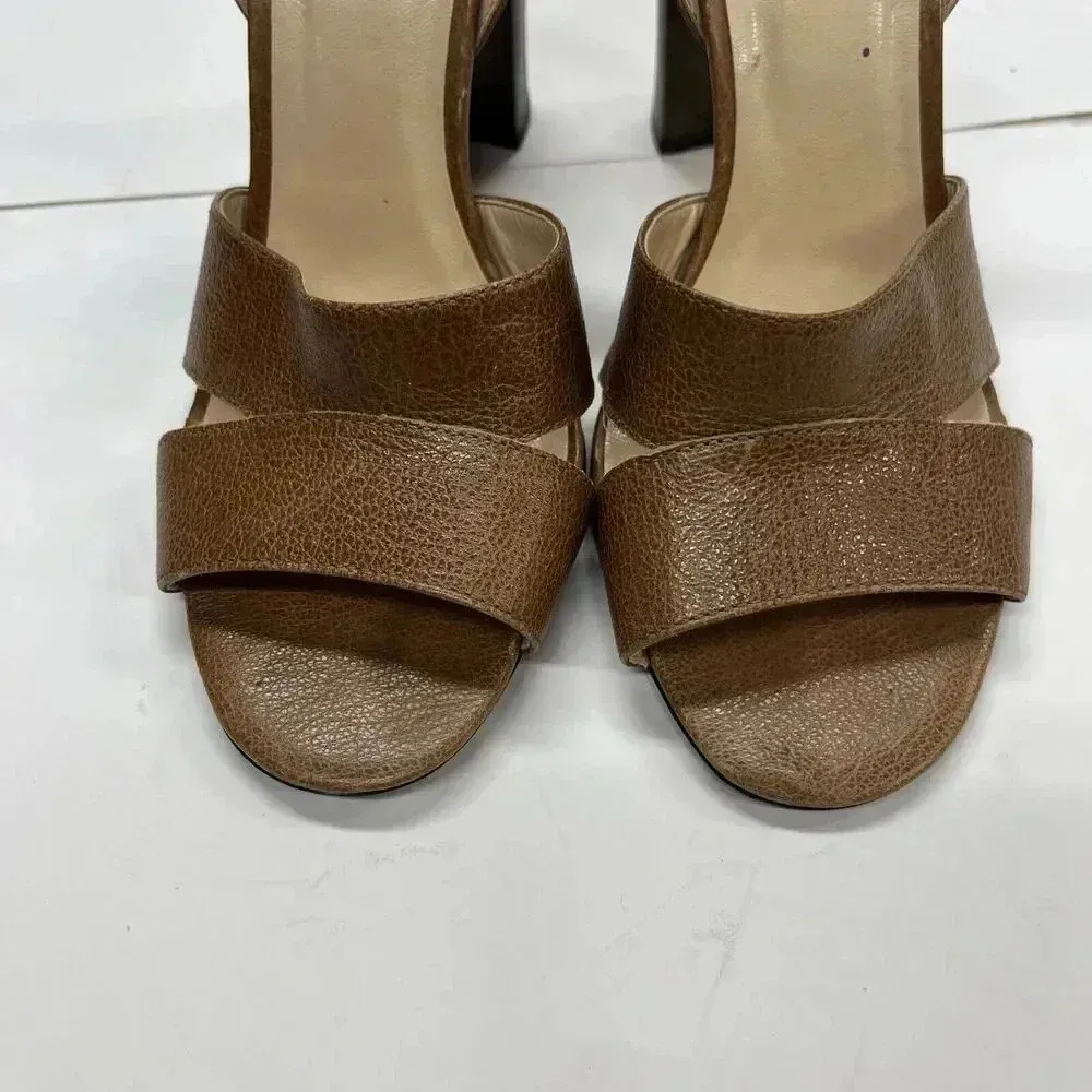Talbots Leather Beige Strappy Sandals Wood Block Heel size 7.5 - Image 11