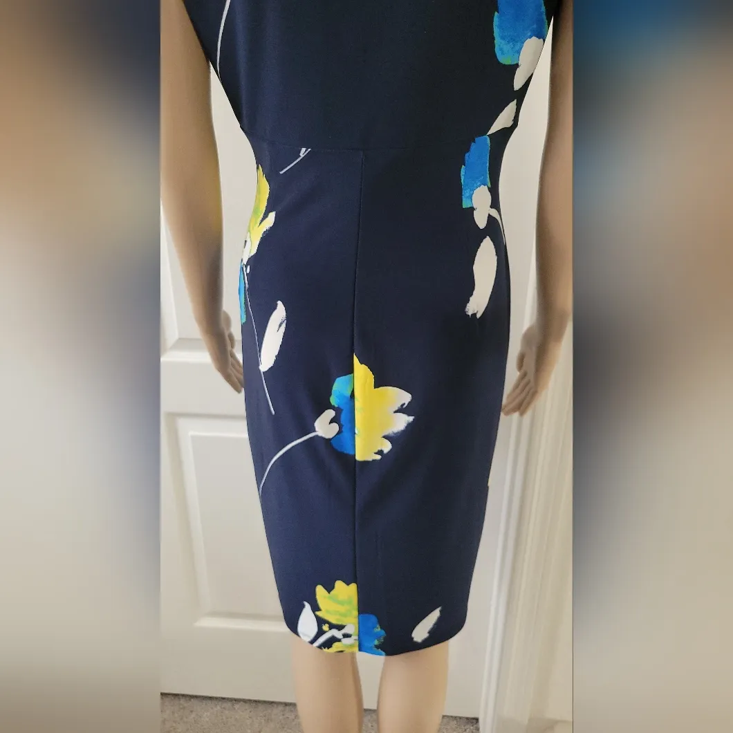 Ralph Lauren Navy Blue Floral Print‎ Jersey Ruched Dress Size 4 - Image 7