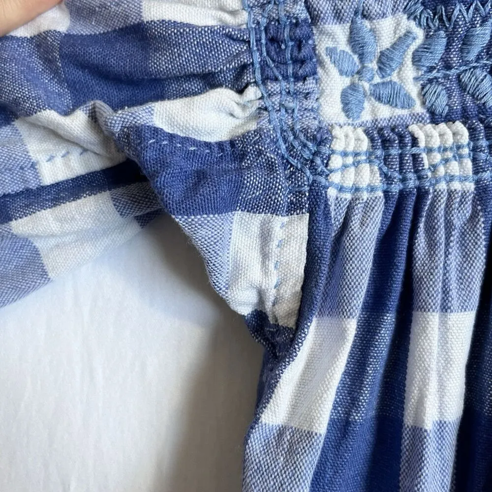 VTG White Blue Gingham Top & Skirt Embroidered Foral Cottage Peasant Fit S/M - Image 8