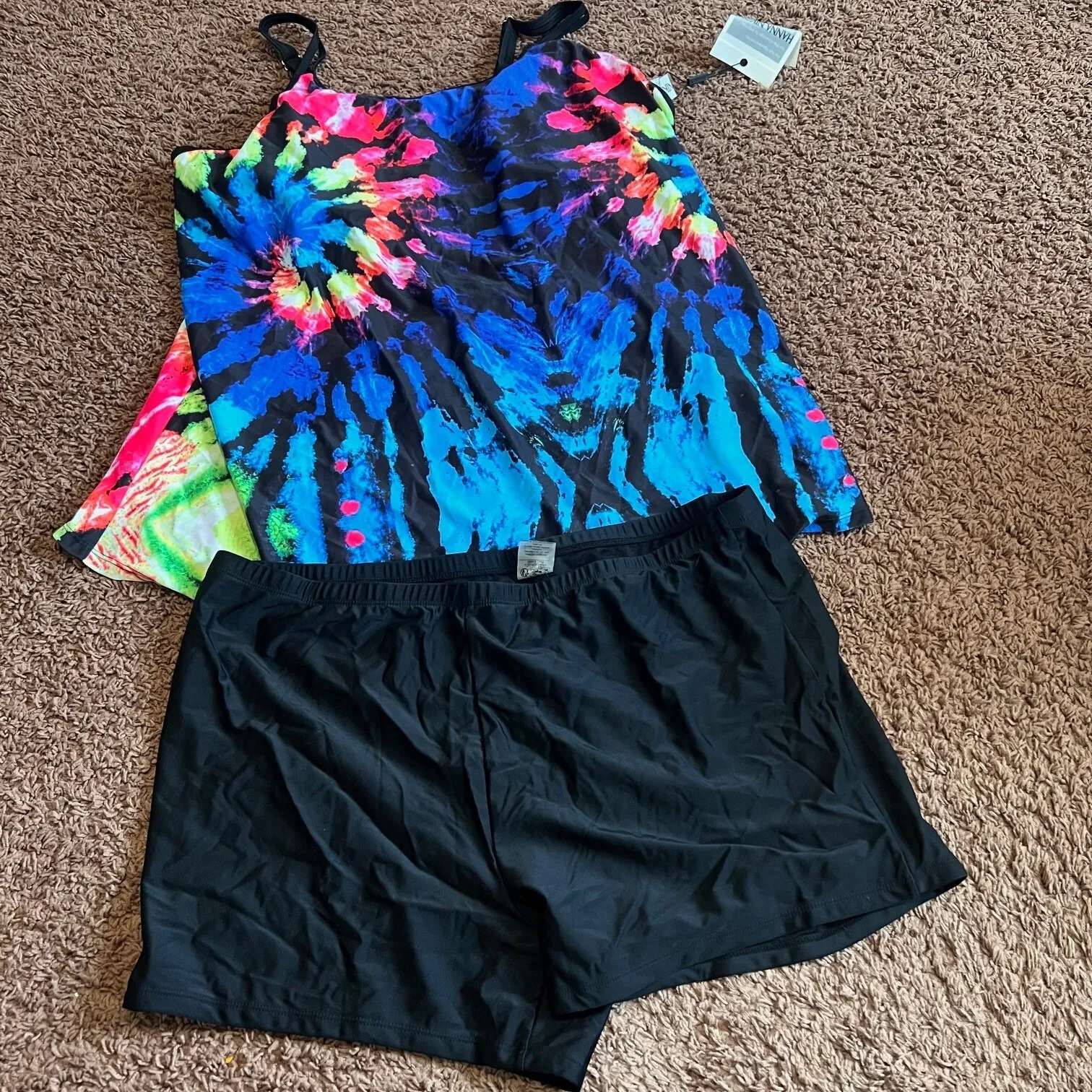 Hanna Nikole 2 Piece Swimsuit Tankini Beach Lined Tum Control Tie Dye 24W NWT - Image 3