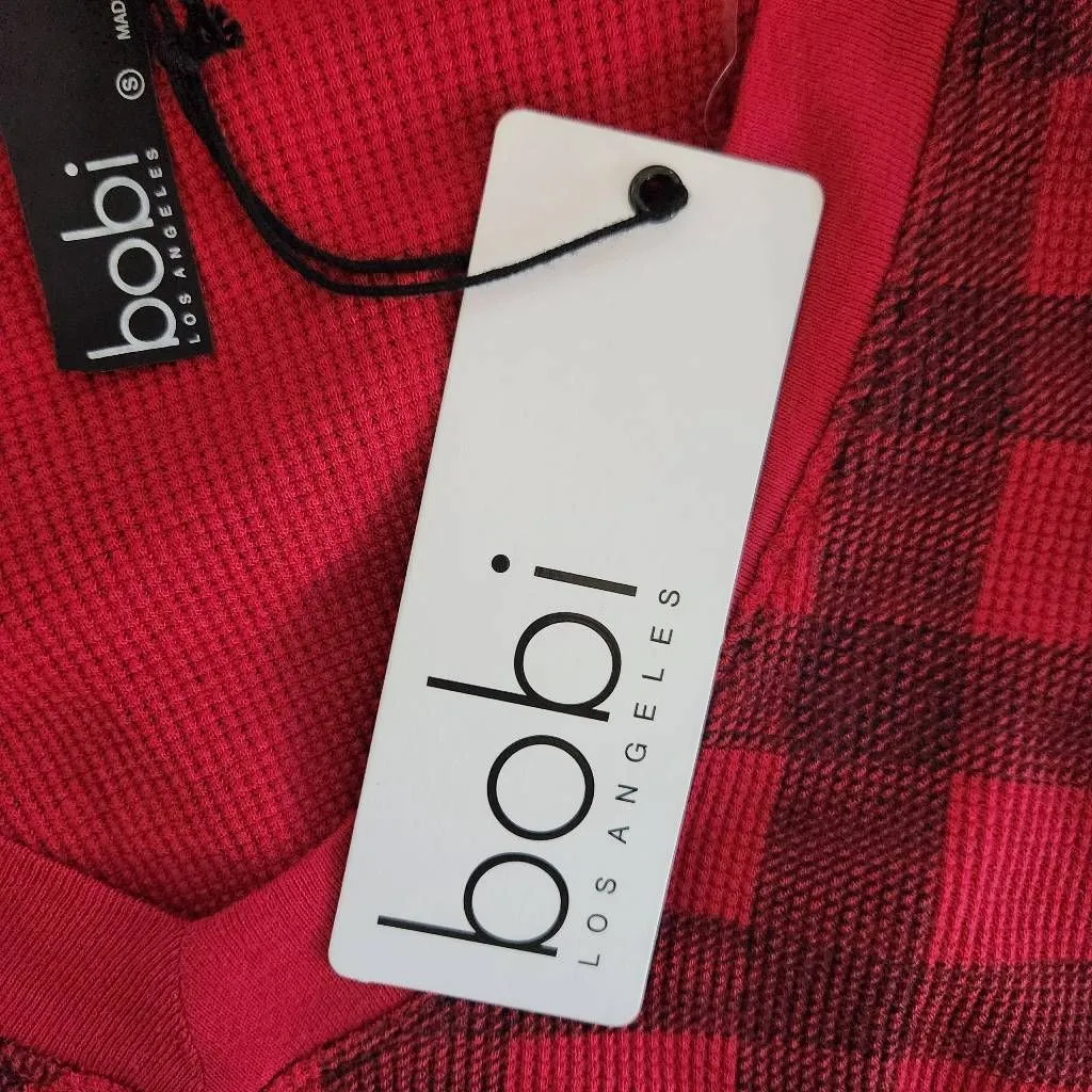 Bobi Red and Black Plaid Top NWT Size Small Red Plaid Knit Revolve Top - Image 7