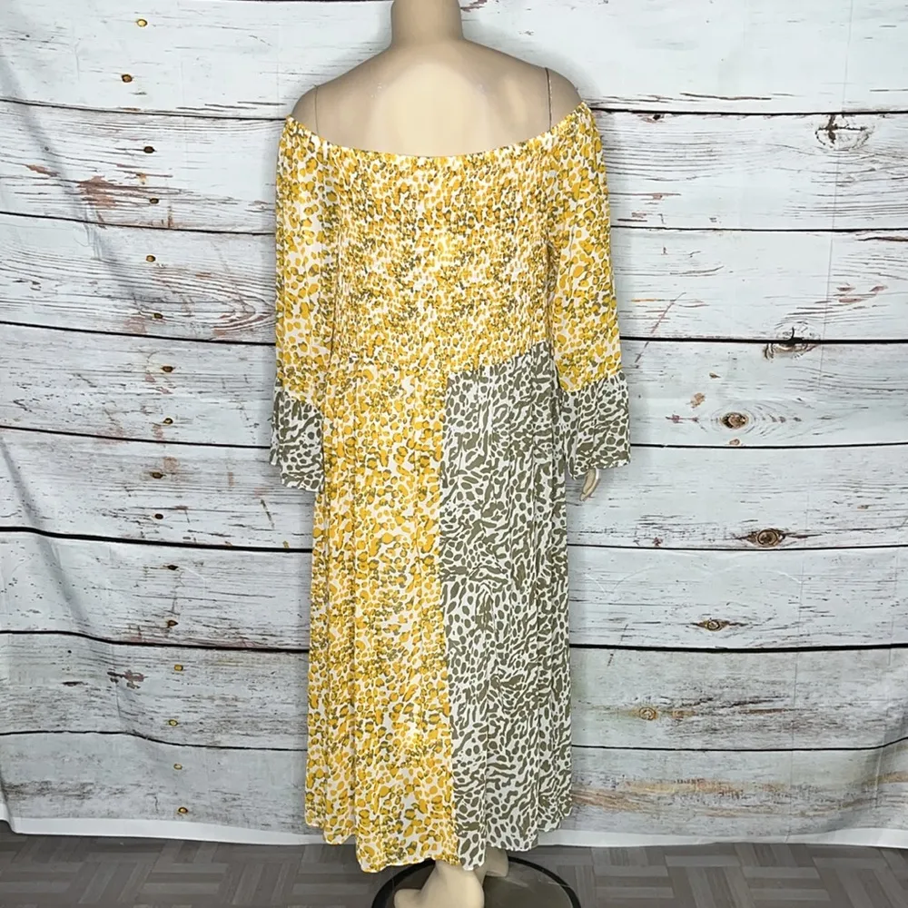 Cato NWT 26/28W Golden Glow Tropical Escape Printed Off Shoulder Tunic Blouse - Image 4