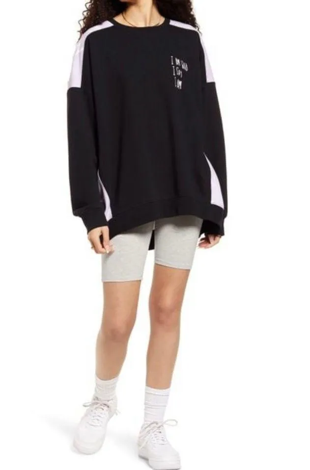 New  I Am Who I Say I Am Colorblock Sweatshirt Black Purple Unisex - Image 5