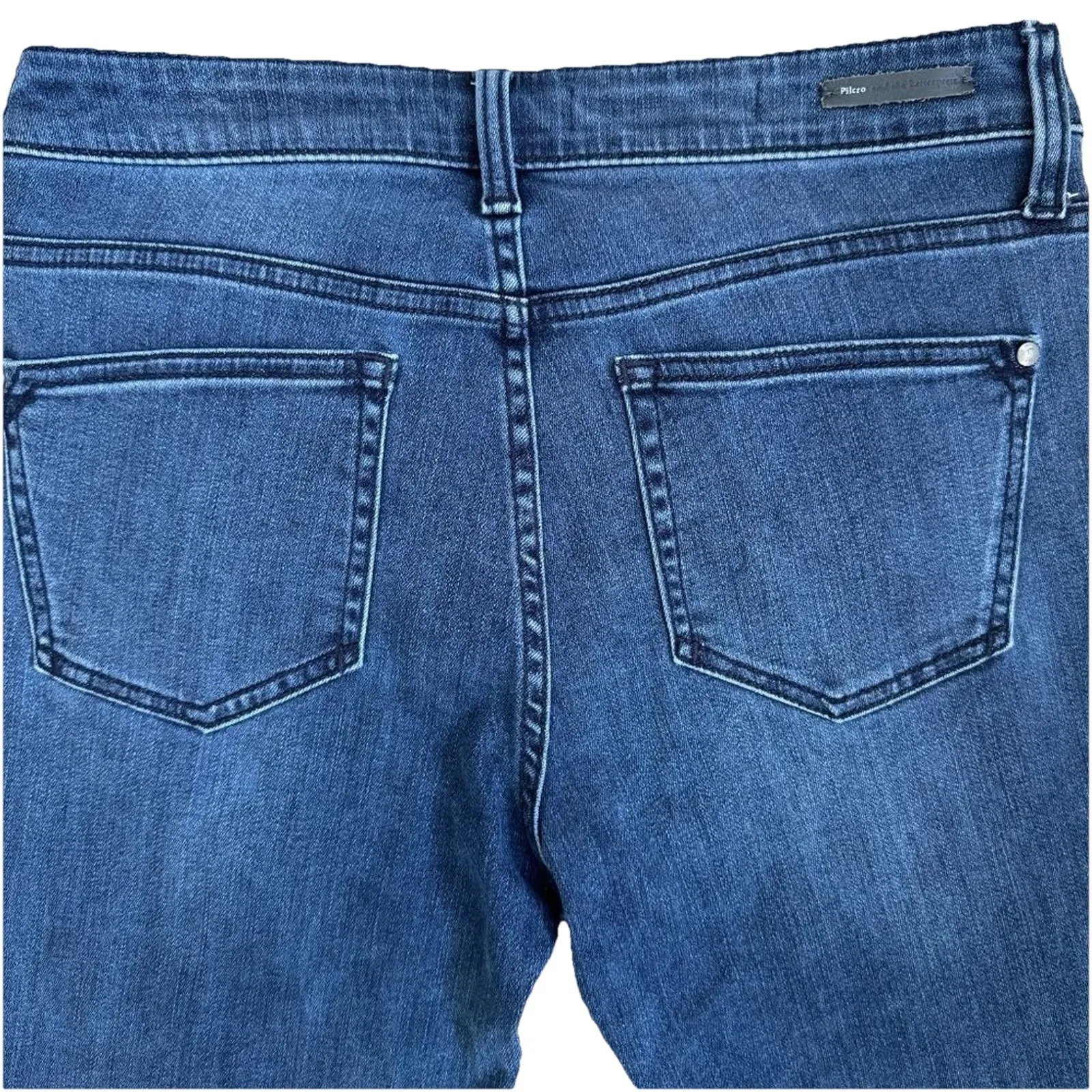 Anthropologie Stretch Dark Wash Party Fray hem straight leg Blue Jeans size 28 - Image 6