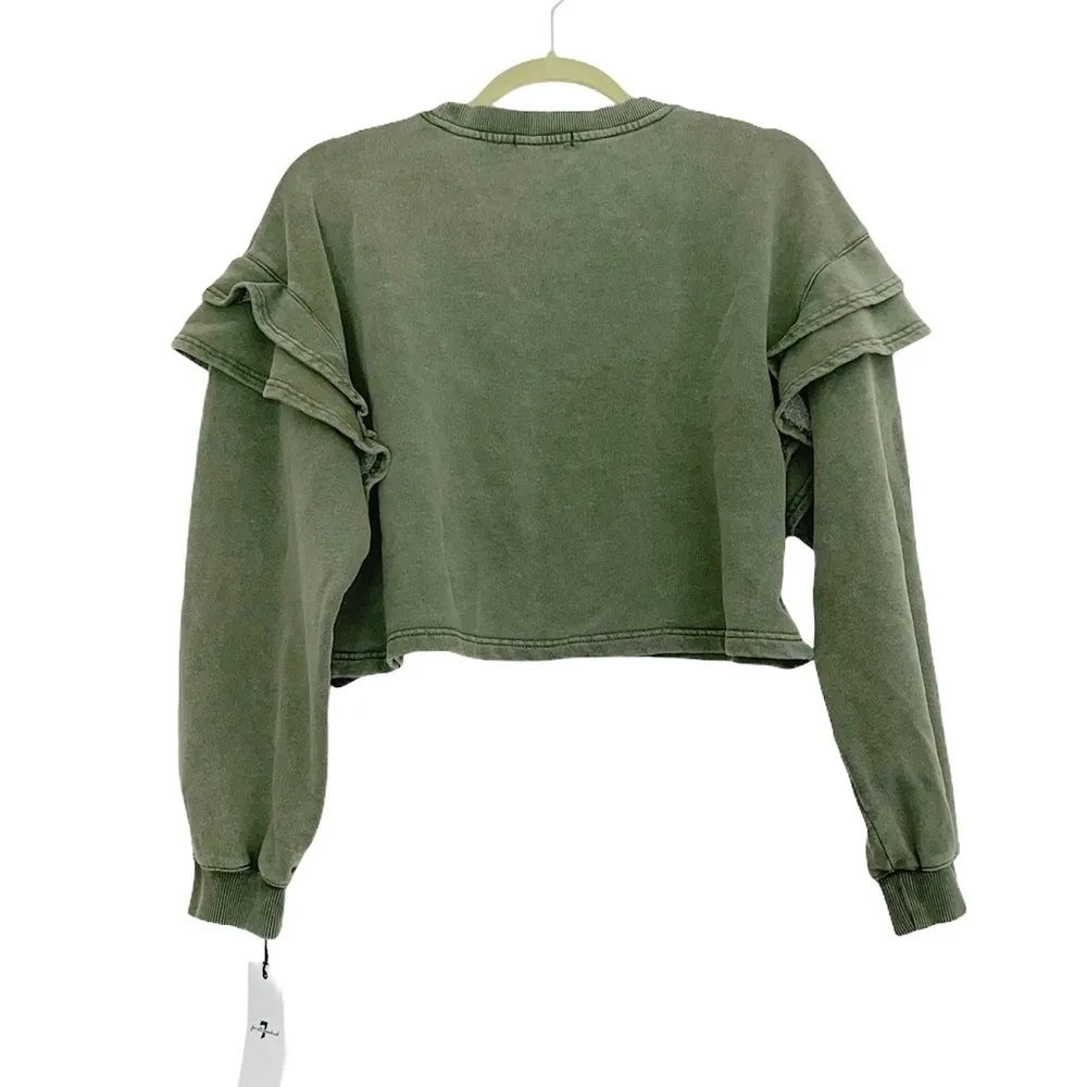 NWT 7 For All Mankind Ruffle Cropped Sweatshirt - Image 4