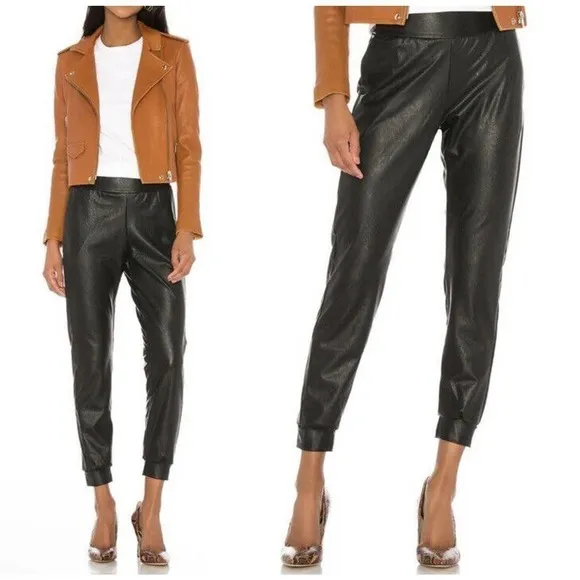 Commando Faux Leather Joggers Pants Pull on High Rise Women's Black Size L - Image 2
