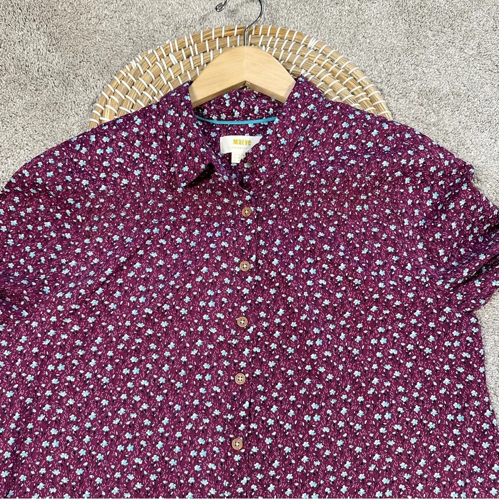 Maeve by Anthropologie Purple Ditzy Floral Calico Cotton Button Down Shirt 10 - Image 4