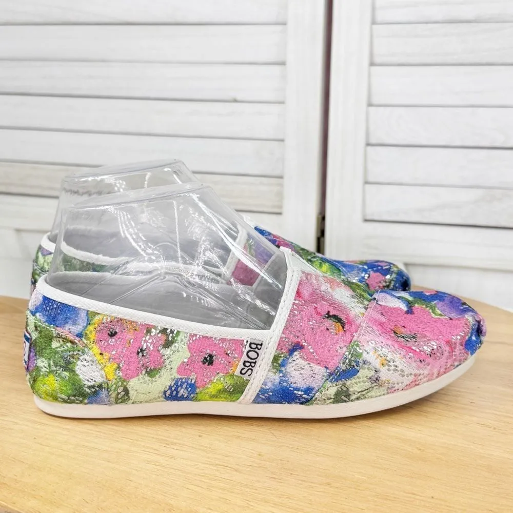 BOBS by Skechers Colorful Floral Mesh Sequin Slip On Flats Shoes Multicolor 6 Pink - Image 2