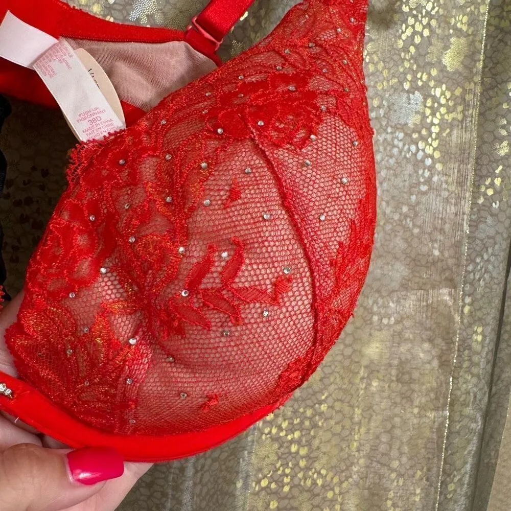 Victorias Secret 2000s Red Lace Rhinestone Push Up Bra NWT 38D - Image 4
