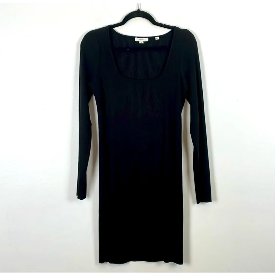 Vince Black Square Neck Knit Dress Long Sleeves Ribbed Mini Dress Size: Medium - Image 5