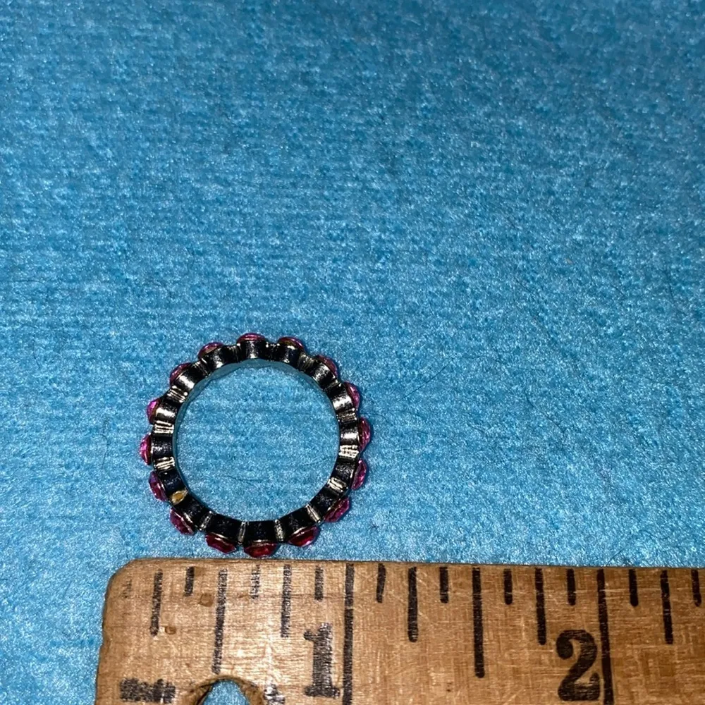 ETERNITY Ring Pink crystal silver tone sparkly September birthstone size 7.5 - Image 7