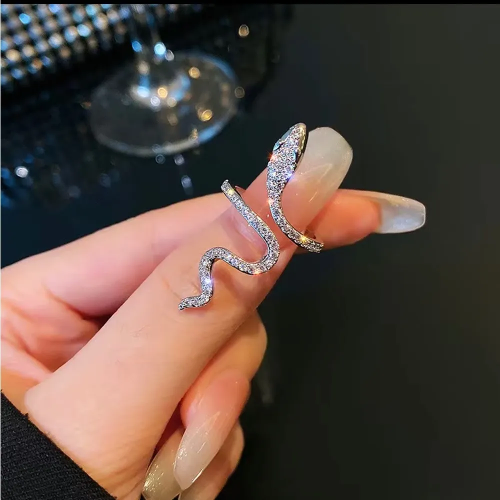Gothic Rhinestone Snake Ring Adjustable - Image 2