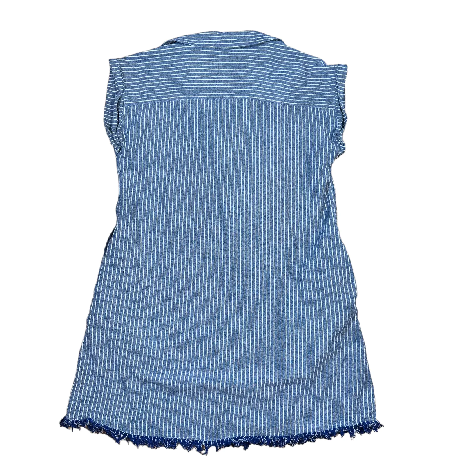 Harper Heritage Mini Shirt Dress Womens Small Blue Striped Sleeveless Fringe Hem - Image 3