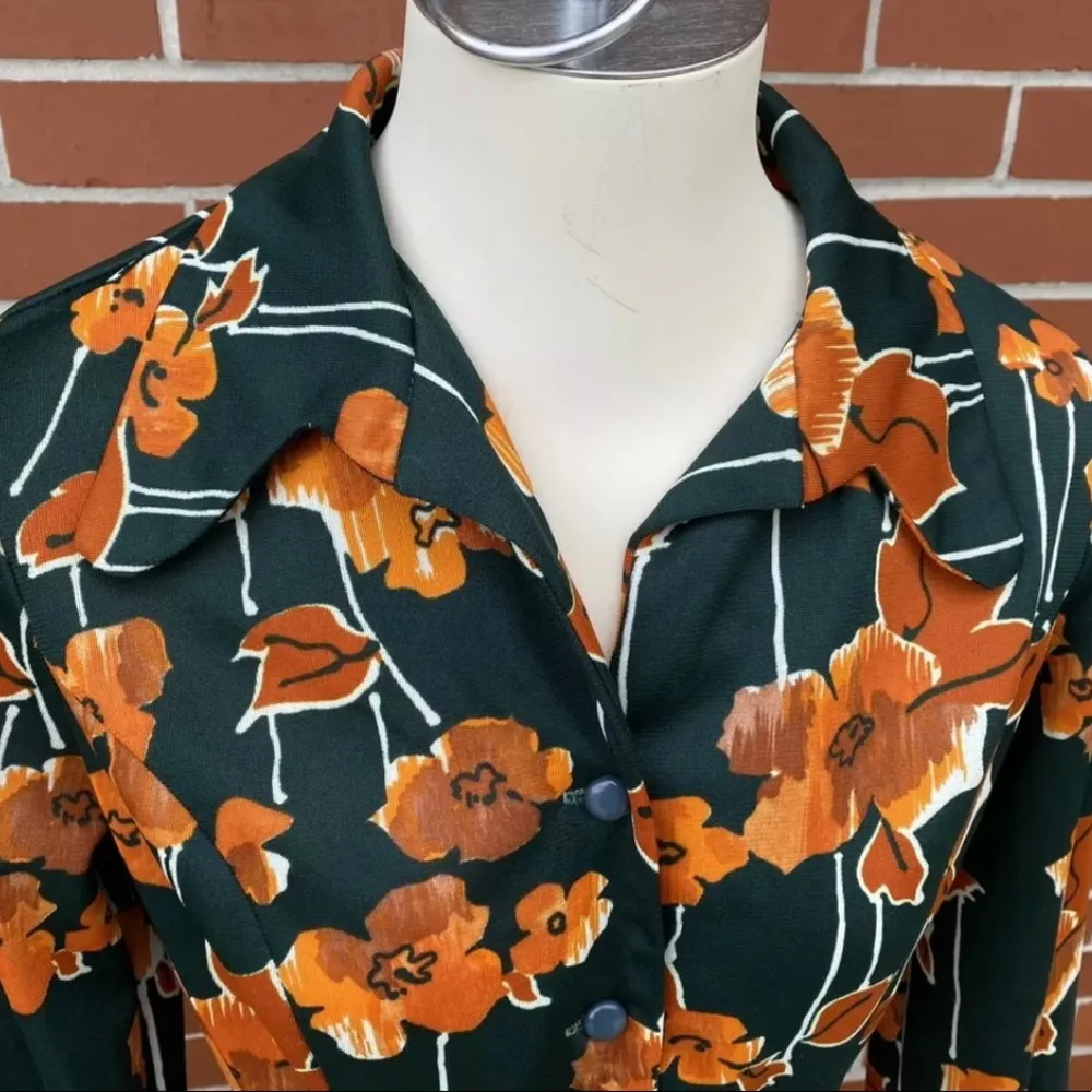 Poppies Flowers Dress Retro Vintage Orange Poppy Handmade Hippy Floral Mod MCM - Image 2