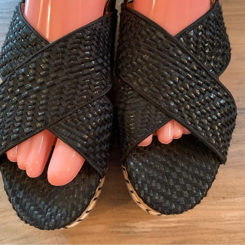 Zara Trafaluc Black Woven Cork Contrast Wedge Platform Sandals 40 9.5 - Image 3