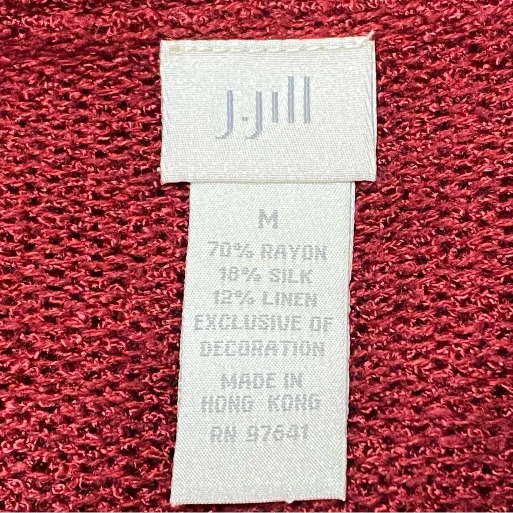 J Jill Red Silk Linen Fringe Cardigan Artsy Boho Sweater Lagenlook Medium - Image 5