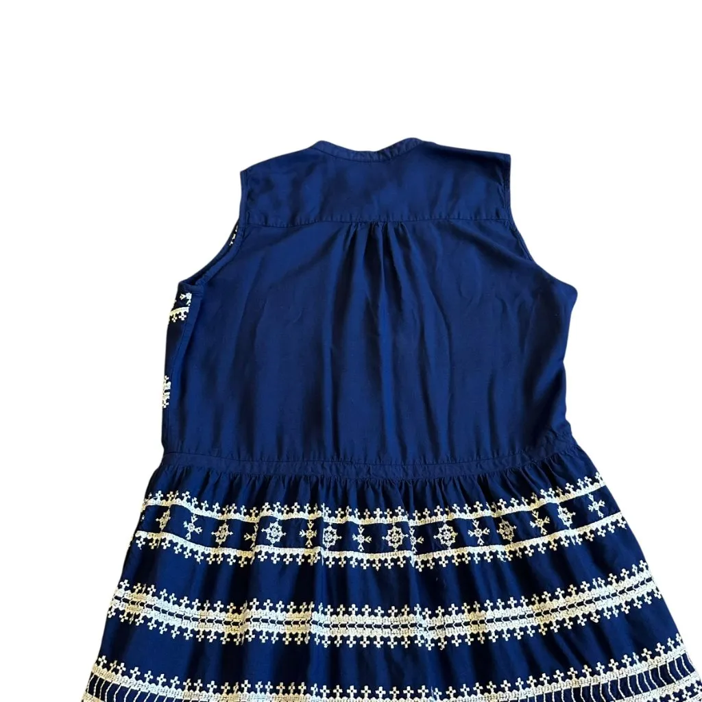 Roller Rabbit Sleeveless Navy Dress Embroidered Tiered Button-Down Size Medium - Image 8