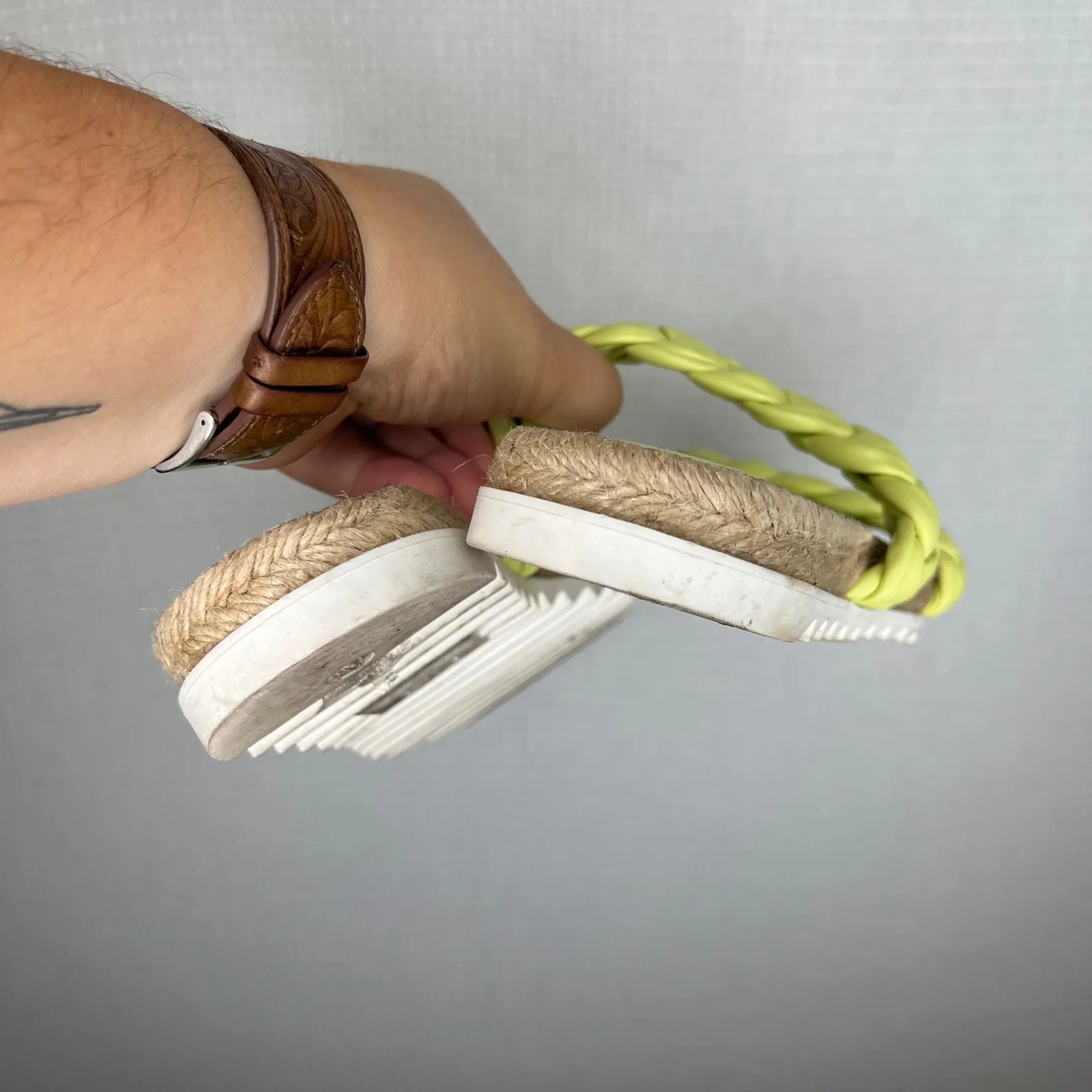 Marc Fisher LTD Womens 7.5 Sandals Braided Straps Espadrille‎ Platform Green Yellow - Image 7