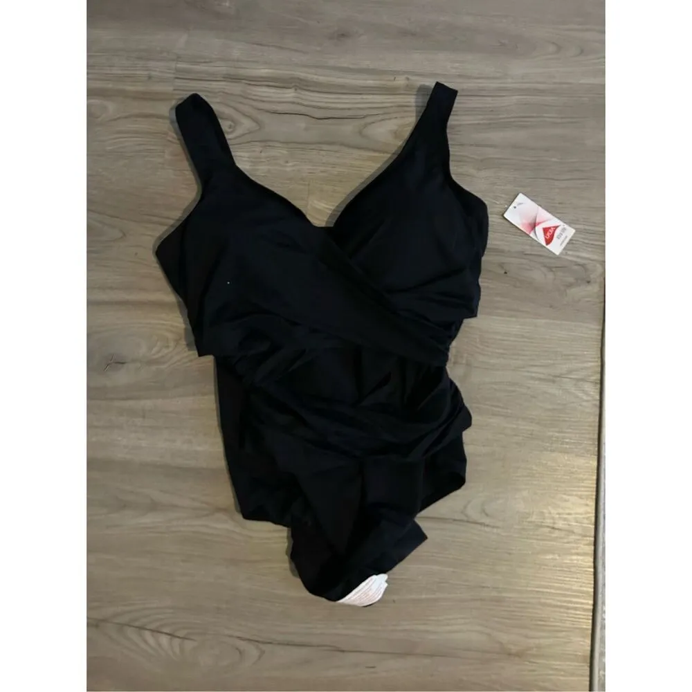 NEW Black Lands End Slender Suit Wrap One Piece Swimsuit 20W Black Size undefined - Image 3