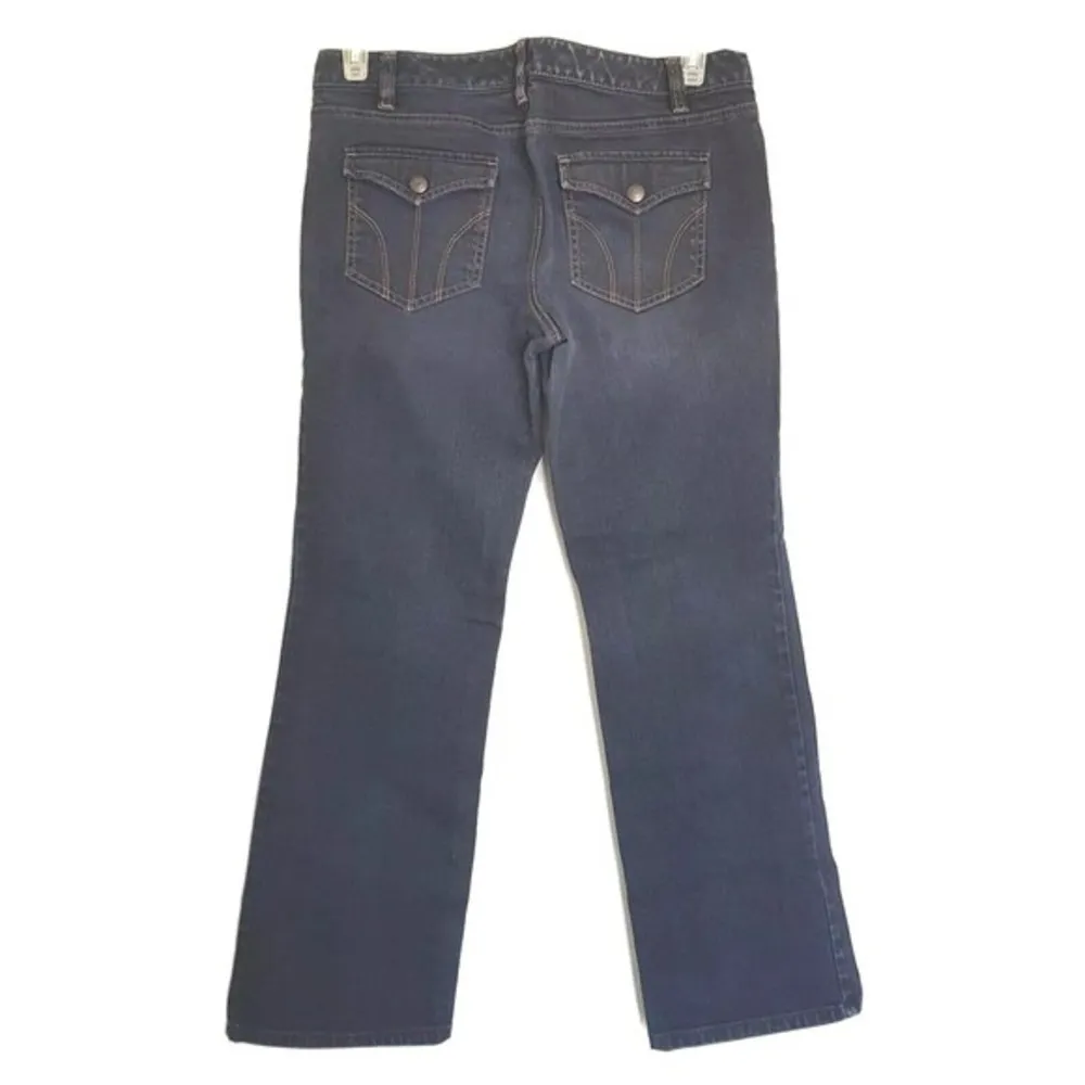 Loft Boot Cut Slim Mid-Rise Womens Jeans Size 10  Dark Wash inseam 29 Button - Image 2