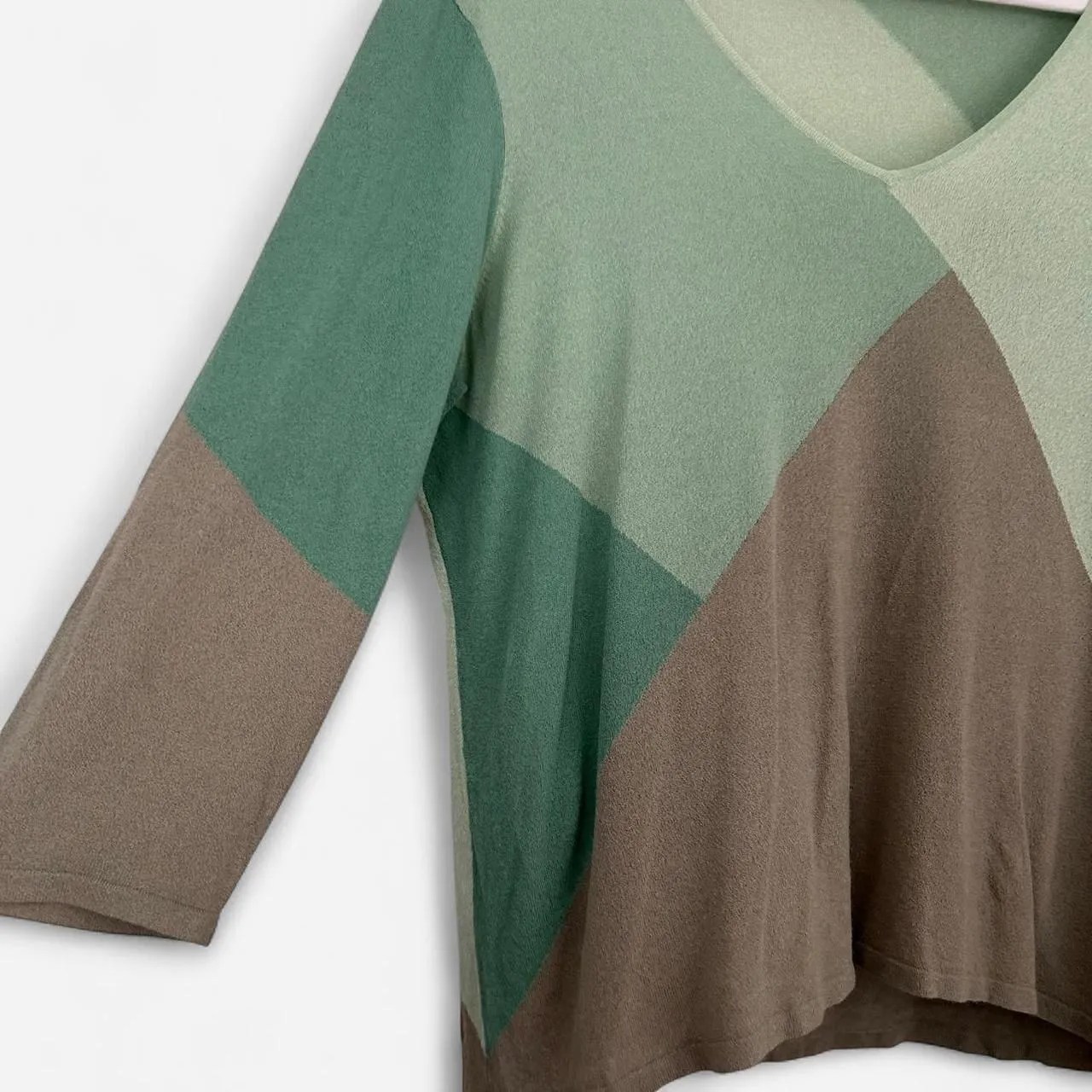 Vintage Boho whimsy woodsy earth Aqua Green Colorblock Geometric retro top M Size M - Image 3