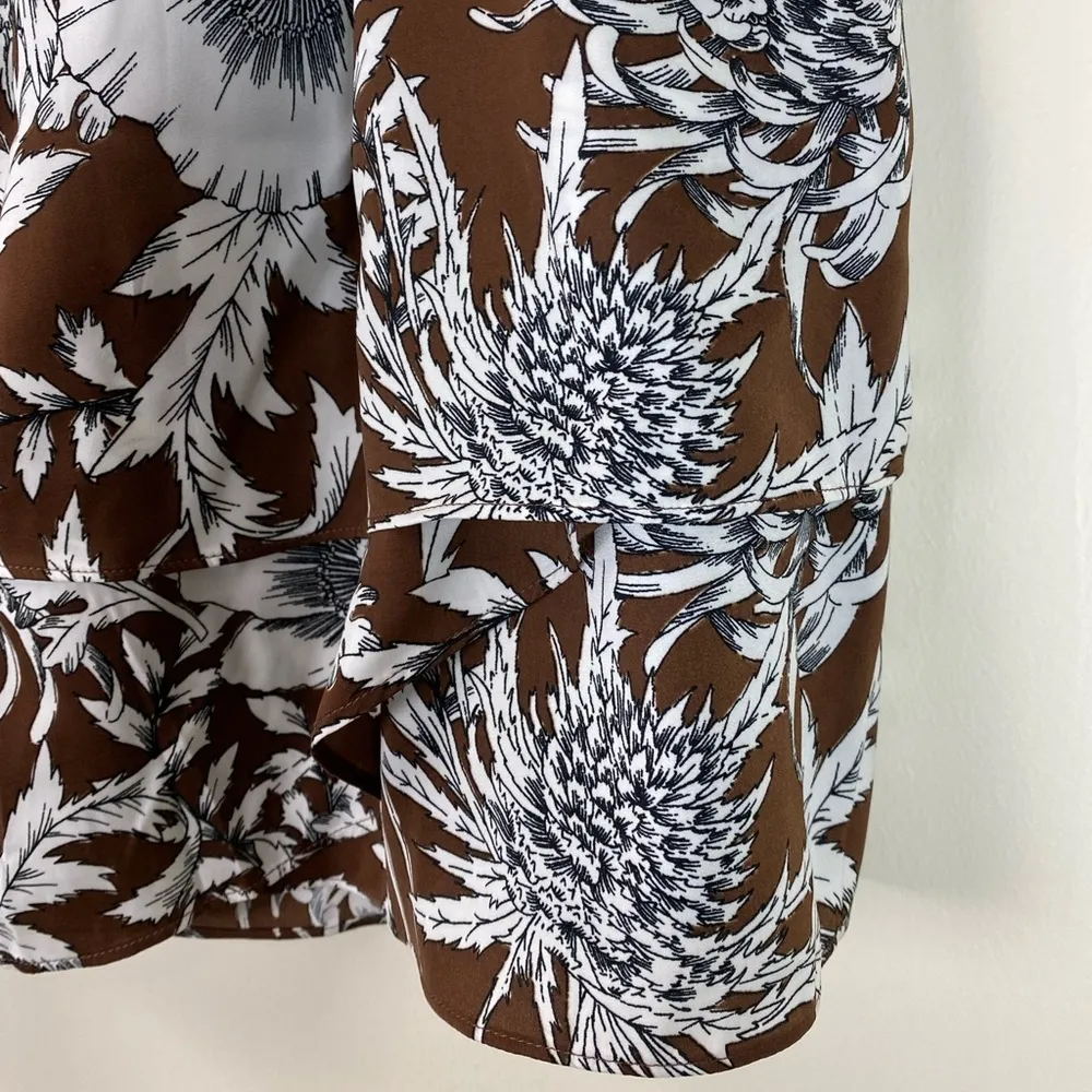 NEW Express Asymmetrical Tiered Tropical Floral Print Mini Skirt | BROWN | Sz 14 - Image 9