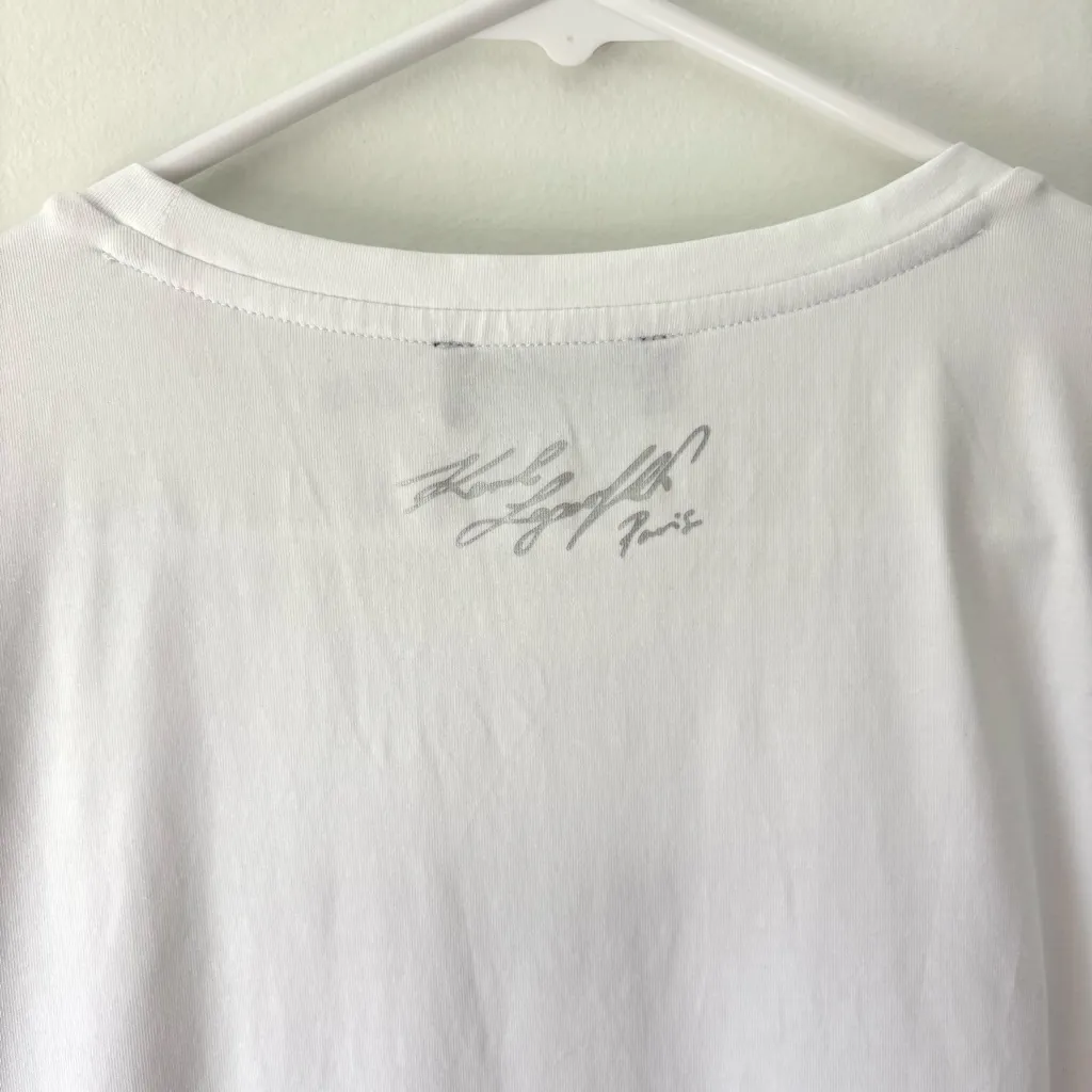 Karl Lagerfeld Paris Big Sunglasses Diamond Graphic T-Shirt White Streetwear - Image 6